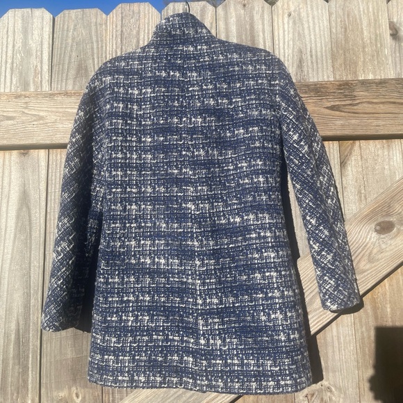 J. Crew Navy Blue and Cream Tweed City Coat Sz 0 Excellent Condition - Picture 12 of 16